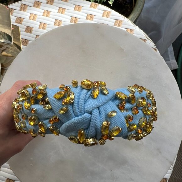 Lele Sadoughi Classic Knotted Blue Headband Amber & Gold Gems - Picture 8 of 11